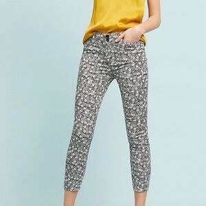 BY ANTHROPOLOGIE Women’s Black Pineapple Print BOWERY Skinny Cropped Pants Sz 4